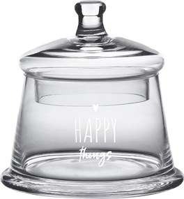 Úložná transparentná nádoba dóza s viečkom a srdiečkom Happy - Ø 12*13 cm
