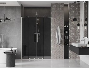 Mexen Velar Duo, posuvné sprchové dvere do otvoru 160 cm, 8mm šedé sklo, brúsená oceľ, 871-160-000-42-97