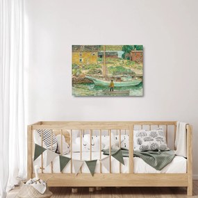Sklenený obraz - Childe Hassam, Oyster Sloop, Cos Cob, reprodukcia (70x50 cm)