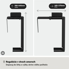 Držiak na počítač pod stôl, nastaviteľný, kovový, čierny: PC HOLDER