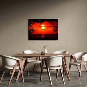 Sklenený obraz - západ slnka s lietadlom (70x50 cm)