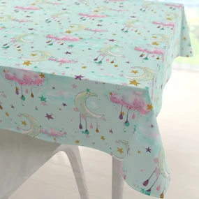 Biante Detský bavlnený štvorcový obrus Sandra SA-522 Mesačná obloha na mintovom 80x80 cm