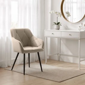 Sada šiestich jedálenských stoličiek DIAMANTE zamatové, béžové / čierne nohy (6 ks)