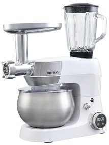 MEGAKOMBO Multifunkčný kuchynský robot BestBerg BBR-1900P + 15dielna sada riadu s mramorovým povrchom BestBerg BBSC-15 / strieborná