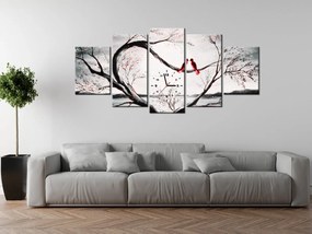 Gario Obraz s hodinami Vtáčia láska - 5 dielny Rozmery: 150 x 105 cm