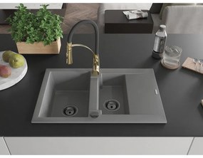 Mexen Gaspar, 1,5-komorový granitový drez 737x475x177 mm a drezová batéria Aster, šedá, 6507-71-73450-57-B