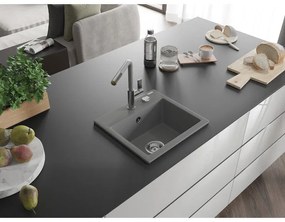 Mexen Milo, 1-komorový granitový drez 435x410x171 mm a drezová batéria Flora, šedá, 6505-71-670401-06
