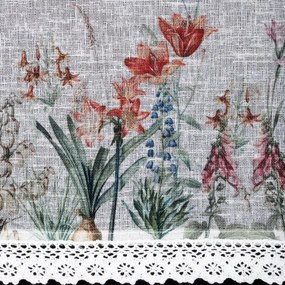 Dekorstudio Kuchynská záclonka NEMEZJA zdobená kvetinovou potlačou a čipkou 150 x 30 cm