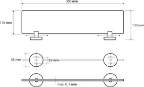 Sapho X-ROUND E sklenená polička 300x130mm, mliečne sklo, chróm XR601