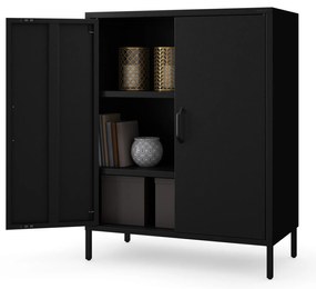Čierna skrinka s policami na nožičkách kovová VITO Modern 800 x 1015 x 400 mm