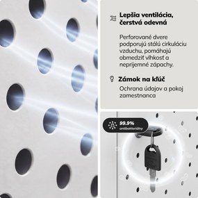 Šatní bezpečnostná skriňa, schránková, perforovaná, 10 schránok, biela, 1360x1720x450 mm: BARTEK PRO