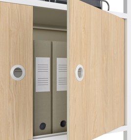 Regál na šanóny s uzamykateľnou skrinkou, kancelársky, otvorené police, kovový biely/dub sonoma, 800x2200x400 mm: ARIEL Eco Design