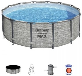 Bestway Rámový bazén 14 FT / 427 x 122 cm STEEL PRO MAX BESTWAY [5619D] - sivý