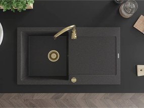 Mexen Leo, drez granitový 900x500x190 mm, 1-komorový, čierna škvrnitá so zlatým sifónom, 6501901010-76-G