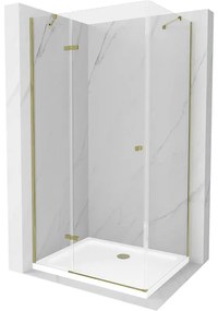 Mexen Roma, sprchovací kút 80 (dvere) x 90 (stena) cm, 6mm číre sklo, zlatý profil + slim sprchová vanička 5cm, 854-080-090-50-00-4010