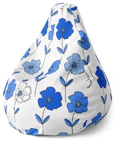 Sablio Sedací vak Pear Modré kvetiny - 140 x 100 x 25 cm