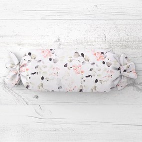 Biante Vankúš valec bonbon Sandra SA-288 Eukalyptus s ružovými kvetmi na bielom 15x40 cm