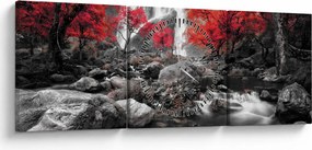 Obraz - Vodopády v jesennej krajine (s hodinami) (90x30 cm)