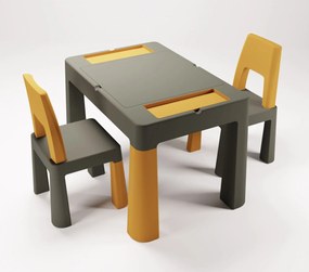 Detský stolček s dvoma stoličkami TEGGI MULTIFUN - grafitový/horčicový