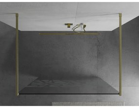 Mexen Kioto, sprchová zástena Walk-In 140 x 200 cm, 8mm číre sklo biely vzor, zlatý matný profil, 800-140-002-55-85