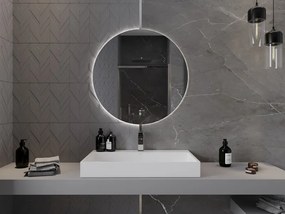 Mexen Erg, okrúhle LED podsvietené kúpeľňové zrkadlo 80 cm, 6000K, vykurovacia podložka proti zahmlievaniu, 9823-080-080-611-00
