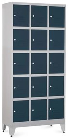 Kovová šatníková skrinka - 15 boxov, 90 x 40 x 196,5 cm, nastaviteľné nôžky, cylindrický zámok, antracitová - ral 7016