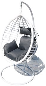 Závesné kreslo 04 biele so sivou poduškou