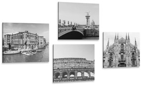 Set obrazov historické mestá v čiernobielom prevedení