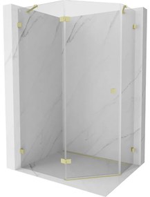 Mexen Lunar, päťuholníkový sprchový kút s ľavým sklonom 90 x 80 cm, 8mm číre sklo, zlatý matný profil, 831-090L-080P-55-00-L