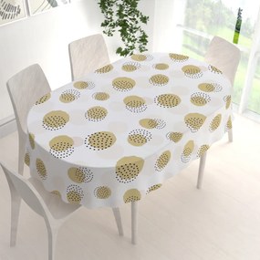 Biante Teflónový oválny obrus TF-059 Okrové a svetlo marhuľové bodkované kruhy na bielom 50x100 cm