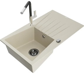 Mexen Cesar, 1-komorový granitový drez 775x470x190 mm a drezová batéria Flora, béžová, 6514-69-670401-07-B