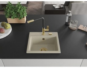 Mexen Milo, 1-komorový granitový drez 435x410x171 mm a drezová batéria Flora, béžová, 6505-69-670401-57-G