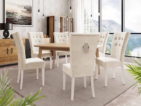Rozkladací stôl 140x80 so 6 stoličkami ST67, Farby: natura, Farby: biela, Farby: zlatý, Potah: Magic Velvet 2217