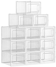 Úložné boxy, 12 ks, priesvitné, 18,5x24,5x35cm, biele