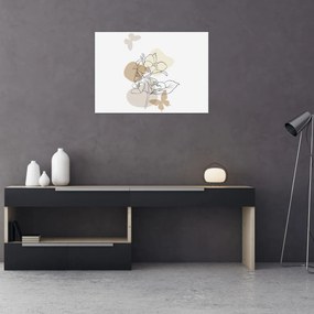 Obraz - Béžové kvety s motýľom N⁰1 (70x50 cm)