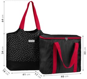 anndora Nákupná taška 2 v 1 látková a izolačná taška — čierna s bodkami