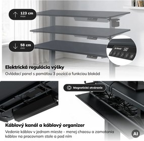 Elektrický stôl s reguláciou výšky ergonomický antracitový,1400x700 mm: ARIA
