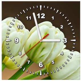 Gario Obraz s hodinami Nádherné biele tulipány Rozmery: 60 x 40 cm