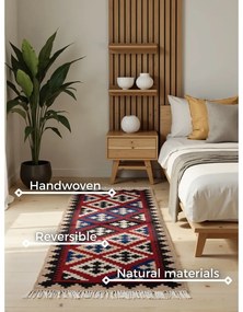 Červený obojstranný ručne tkaný vlnený behúň 60x190 cm Kamal Rami – Nouristan