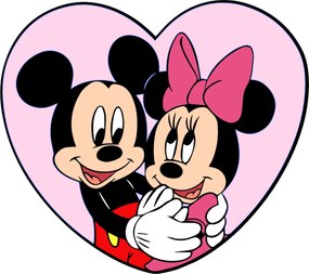 Mickey a Minnie v srdiečku - textilná nálepka na stenu