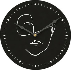 Nástenné hodiny LINE FACE 29 cm, čierne