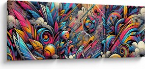 Obraz - Pestrofarebné graffiti (s hodinami) (90x30 cm)