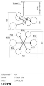 Redo 01-2780 - Luster na lanku ROY 6xG9/10W/230V