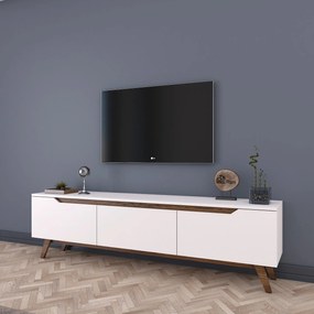 TV stolík/skrinka Damien (biela + orech). Akcia -15%. Vlastná spoľahlivá doprava až k Vám domov. 1072054