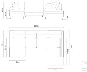 Červená zamatová rozkladacia/s úložným priestorom rohová pohovka (pravý roh/do "U") Kyoto – Cosmopolitan Design