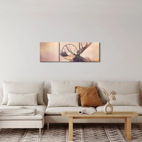 Obraz - Sob v jesennom lístí (s hodinami) (90x30 cm)