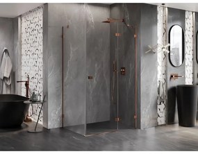 Mexen Lunar, pravostranný výklopný sprchový kút 85 x 70 cm, 8mm číre sklo, profil ružové zlato, 834-085-070-60-00-P