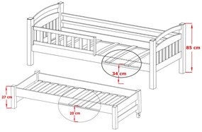 Detská posteľ z masívu borovice GABRIEL s prístelkou a šuplíky - 200x90 cm - biela