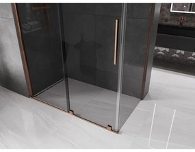 Mexen Velar, sprchový kút s posuvnými dverami 150 x 85 cm, 8mm šedé sklo, ružové zlato, 871-150-085-41-60