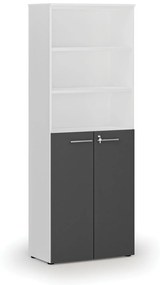 Kombinovaná kancelárska skriňa PRIMO WHITE, dvere na 3 poschodia, 2128 x 800 x 420 mm, biela/grafit